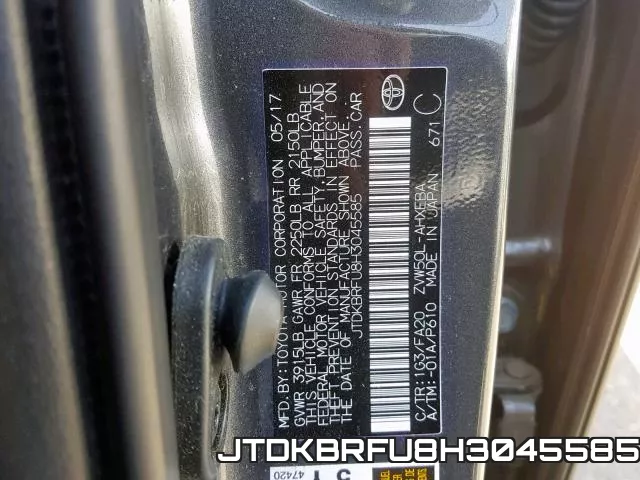 JTDKBRFU8H3045585 фото 2
