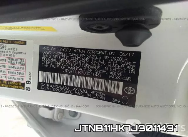 JTNB11HK7J3011431 фото 10