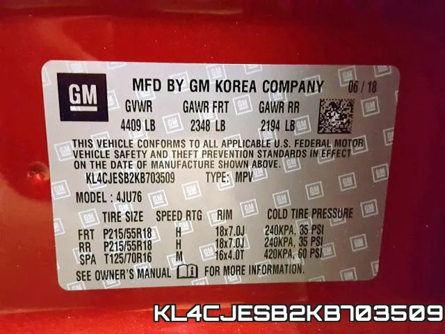 KL4CJESB2KB703509 фото 2