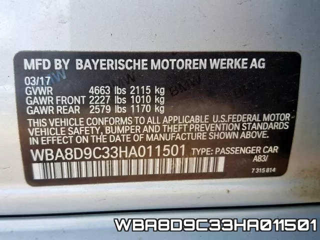 WBA8D9C33HA011501 фото 2