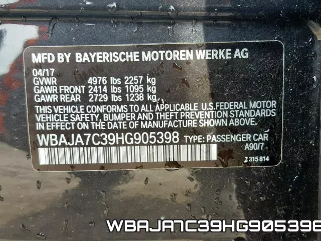WBAJA7C39HG905398 фото 2