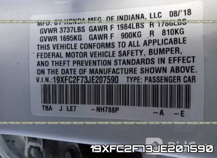 19XFC2F73JE207590 фото 10
