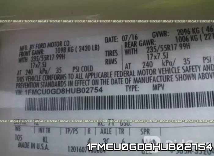 1FMCU0GD8HUB02754 фото 10