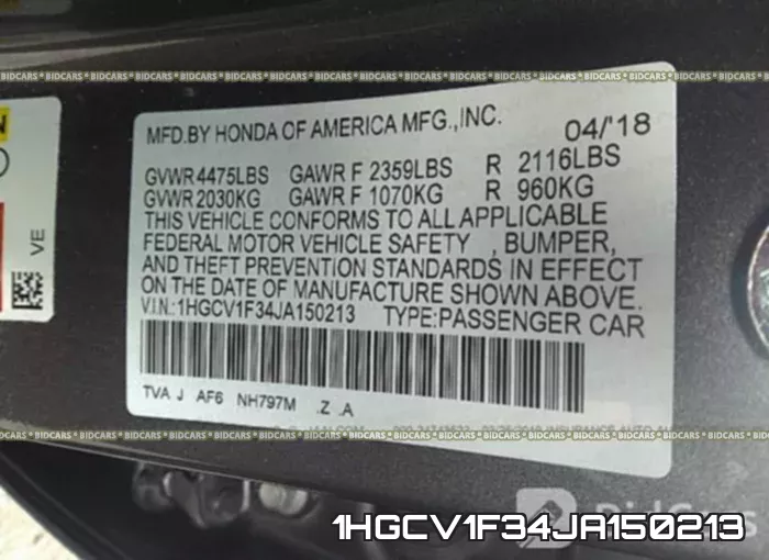 1HGCV1F34JA150213 фото 10