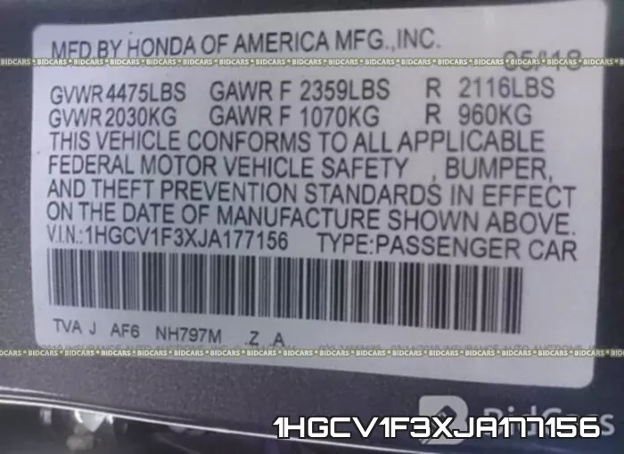 1HGCV1F3XJA177156 фото 10