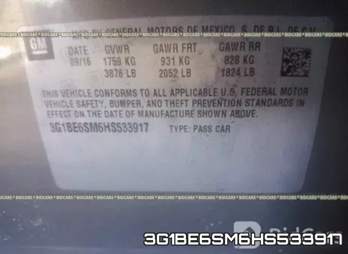 3G1BE6SM6HS533917 фото 10