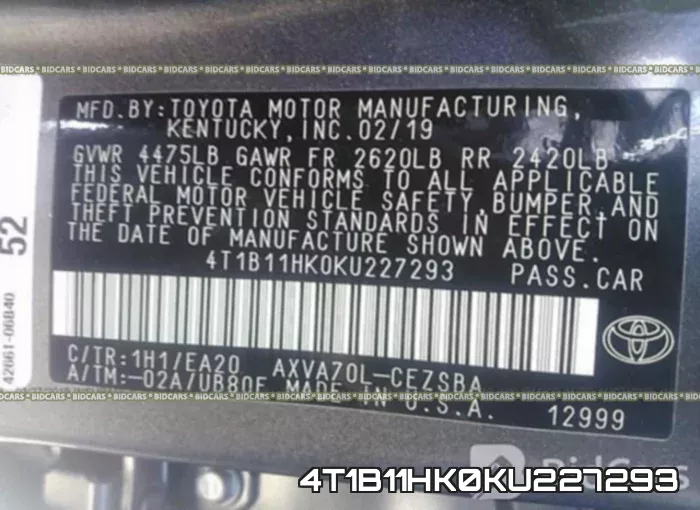 4T1B11HK0KU227293 фото 10
