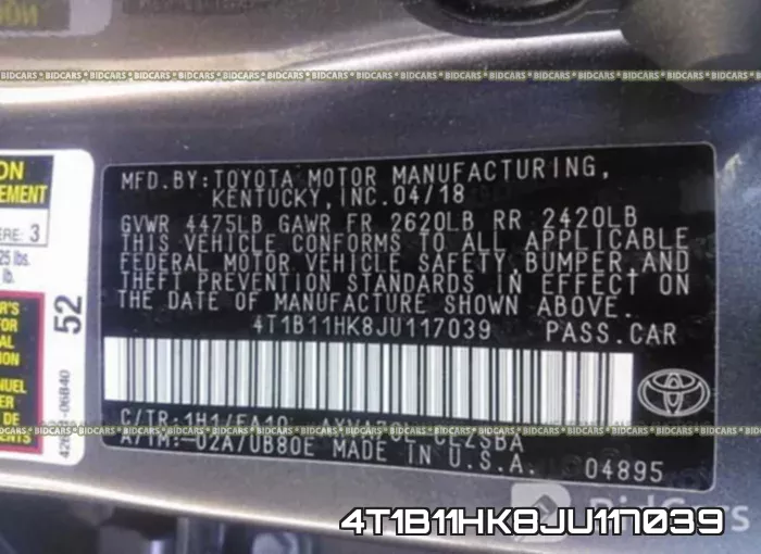 4T1B11HK8JU117039 фото 10