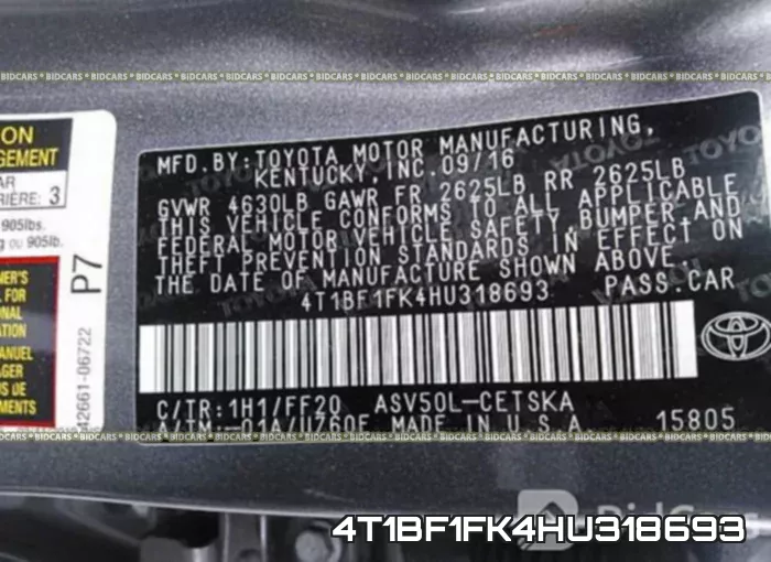 4T1BF1FK4HU318693 фото 10
