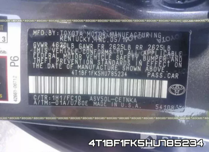 4T1BF1FK5HU785234 фото 10