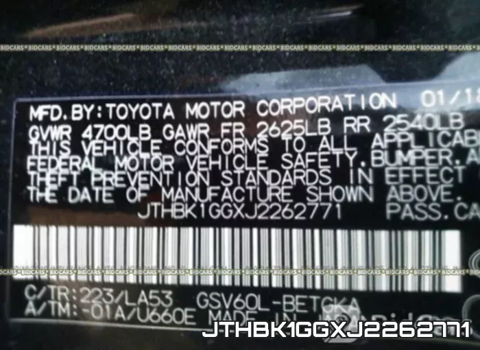 JTHBK1GGXJ2262771 фото 10