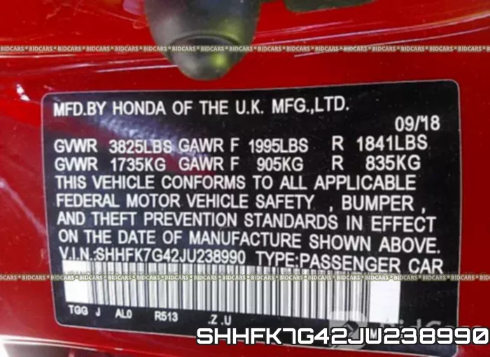 SHHFK7G42JU238990 фото 10
