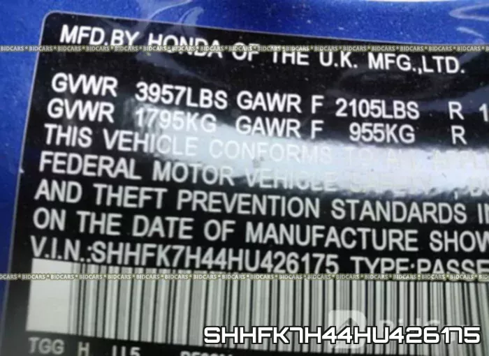 SHHFK7H44HU426175 фото 10