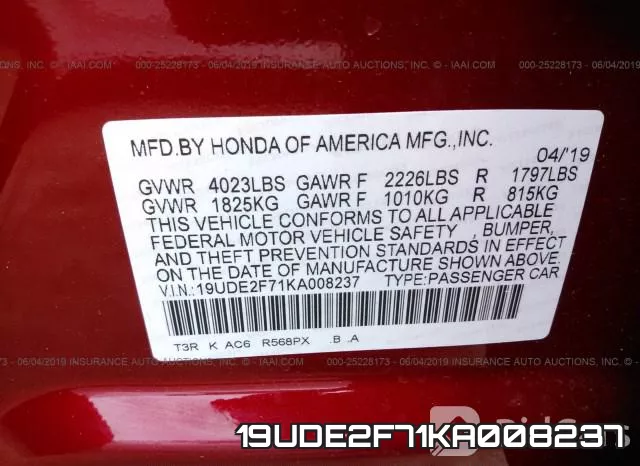 19UDE2F71KA008237 фото 10