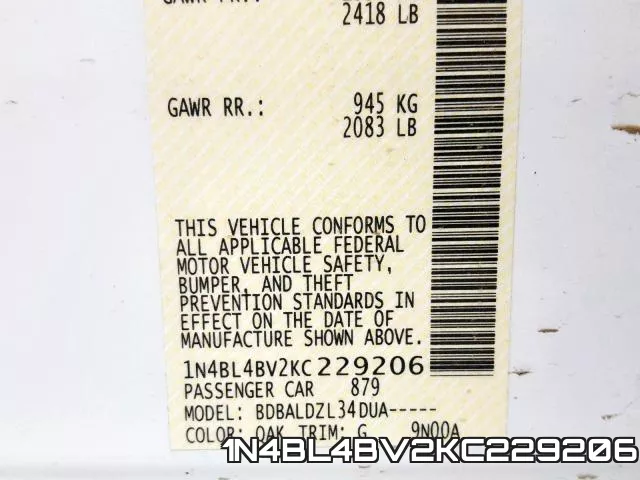 1N4BL4BV2KC229206 фото 2