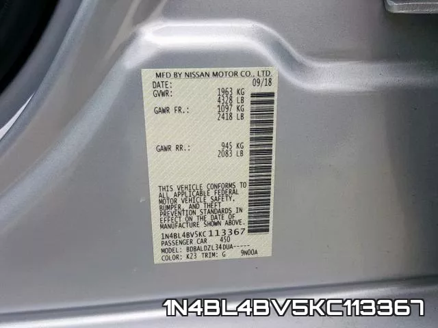 1N4BL4BV5KC113367 фото 2