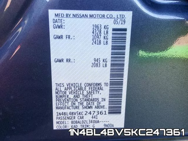 1N4BL4BV5KC247361 фото 2