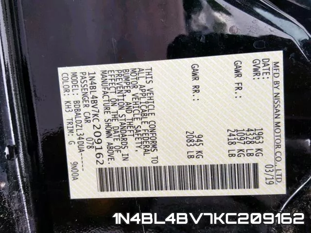 1N4BL4BV7KC209162 фото 2