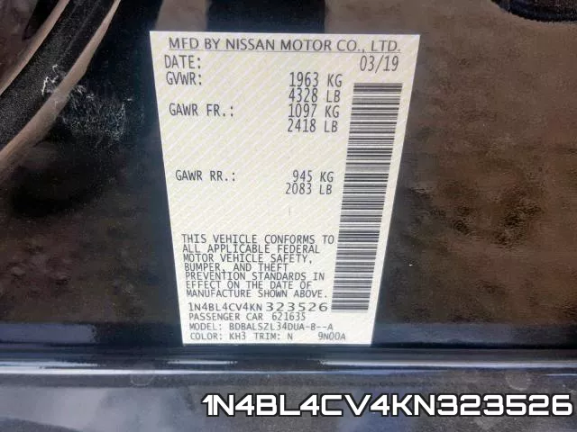1N4BL4CV4KN323526 фото 2