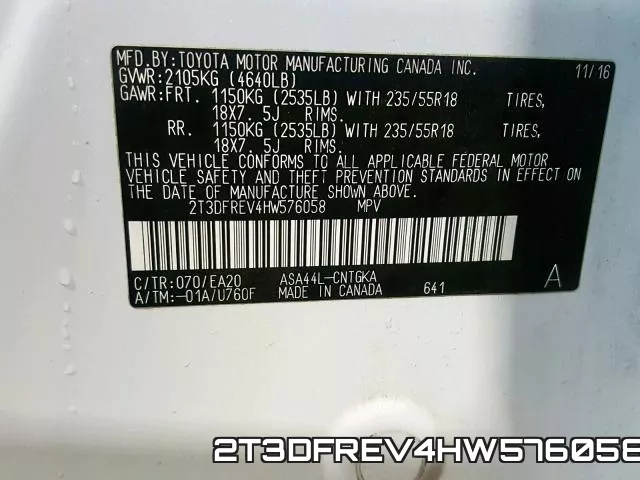 2T3DFREV4HW576058 фото 2