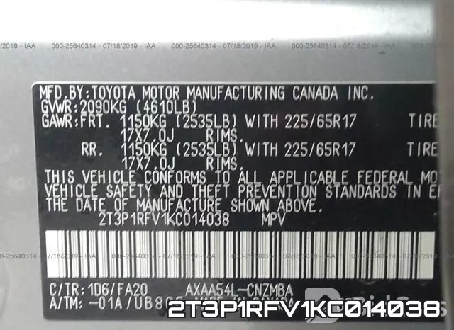 2T3P1RFV1KC014038 фото 10