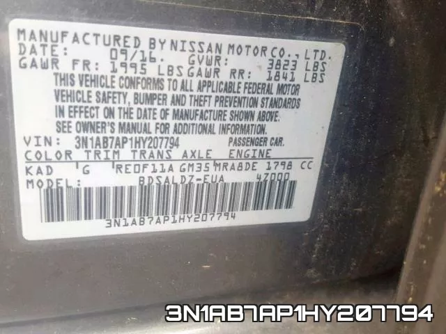 3N1AB7AP1HY207794 фото 2