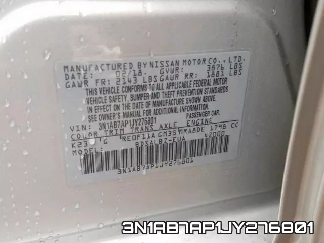 3N1AB7AP1JY276801 фото 2
