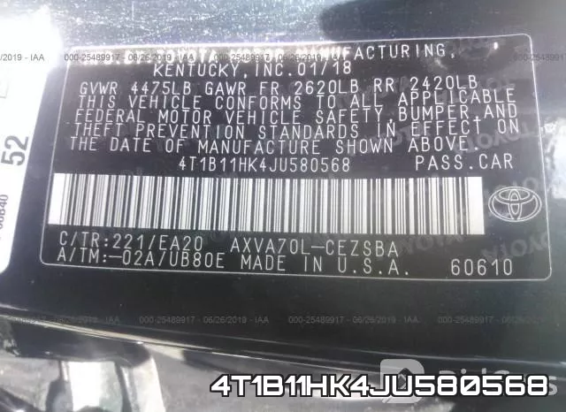 4T1B11HK4JU580568 фото 10