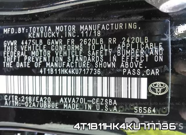 4T1B11HK4KU717736 фото 9