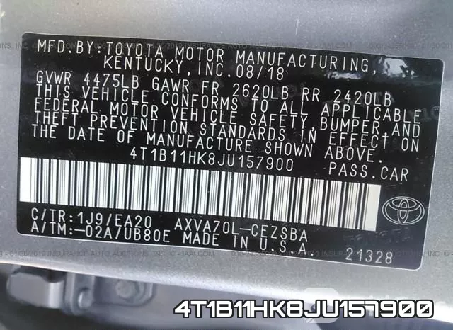 4T1B11HK8JU157900 фото 10