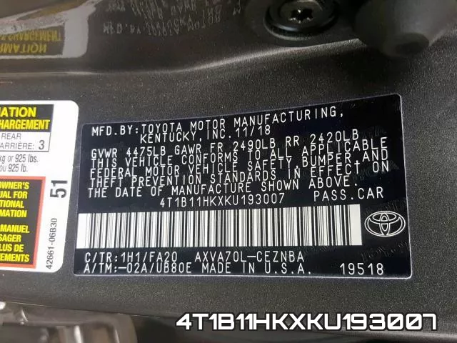 4T1B11HKXKU193007 фото 2