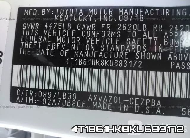 4T1B61HK8KU683172 фото 10