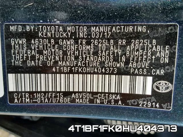 4T1BF1FK0HU404373 фото 2