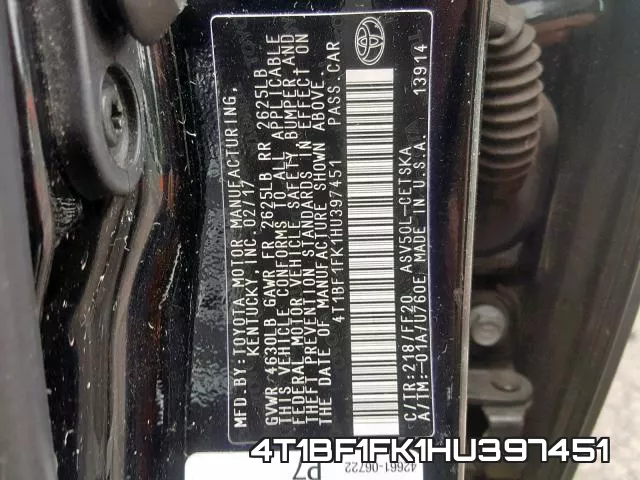 4T1BF1FK1HU397451 фото 2