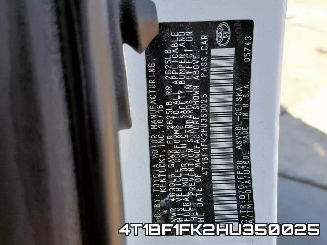 4T1BF1FK2HU350025 фото 2