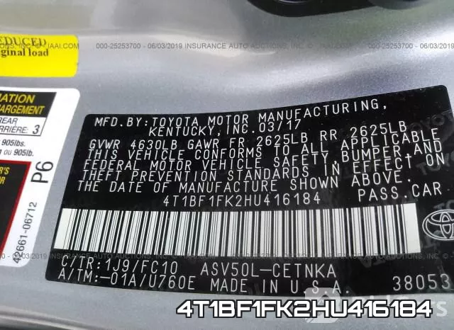 4T1BF1FK2HU416184 фото 10