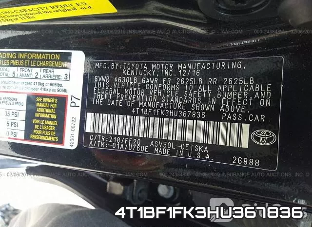 4T1BF1FK3HU367836 фото 9