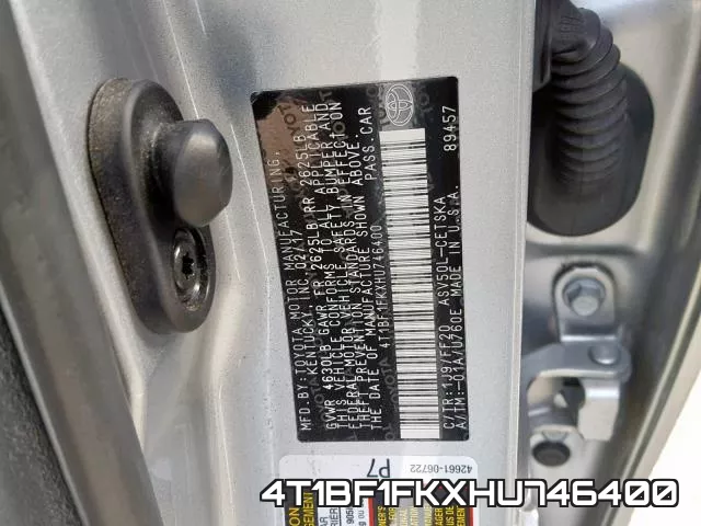 4T1BF1FKXHU746400 фото 2