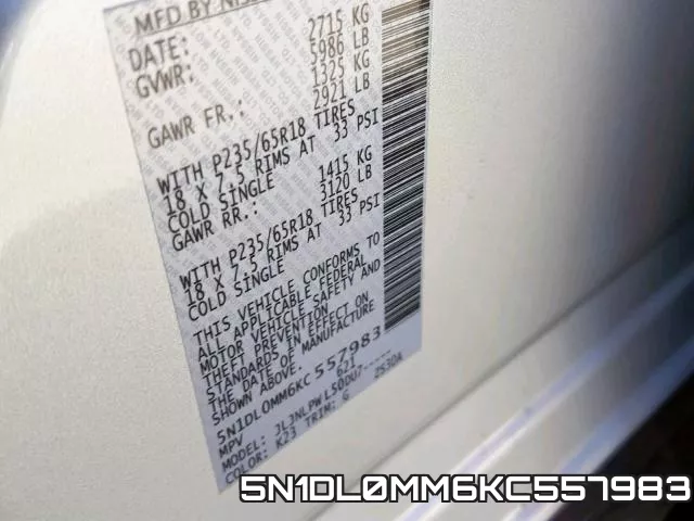 5N1DL0MM6KC557983 фото 2