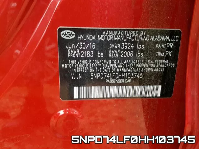 5NPD74LF0HH103745 фото 2