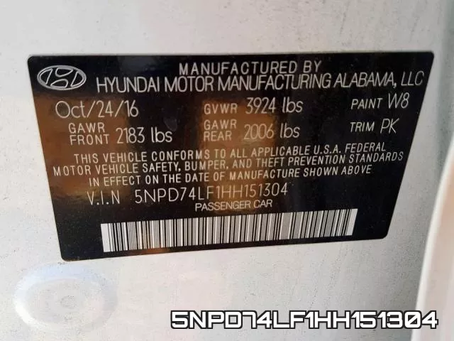 5NPD74LF1HH151304 фото 2
