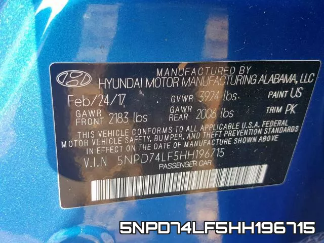 5NPD74LF5HH196715 фото 2