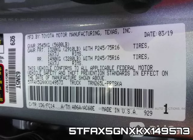 5TFAX5GNXKX149573 фото 10