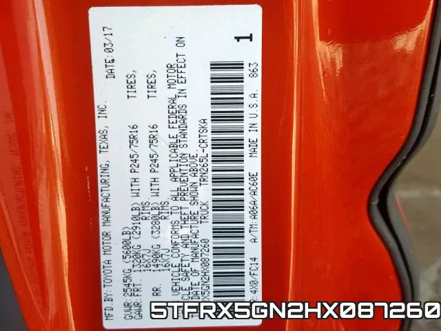 5TFRX5GN2HX087260 фото 2
