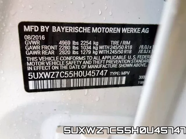 5UXWZ7C55H0U45747 фото 2