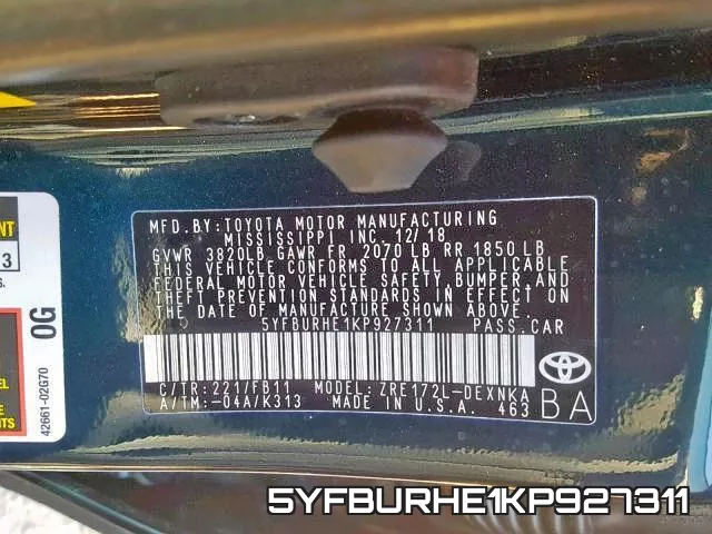 5YFBURHE1KP927311 фото 2