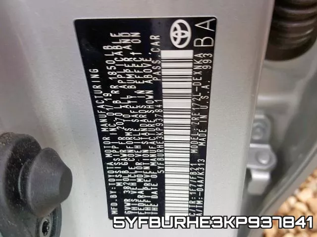 5YFBURHE3KP937841 фото 2