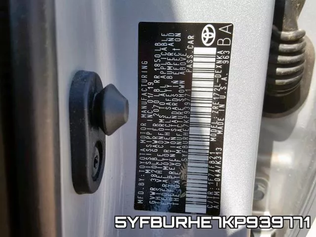 5YFBURHE7KP939771 фото 2
