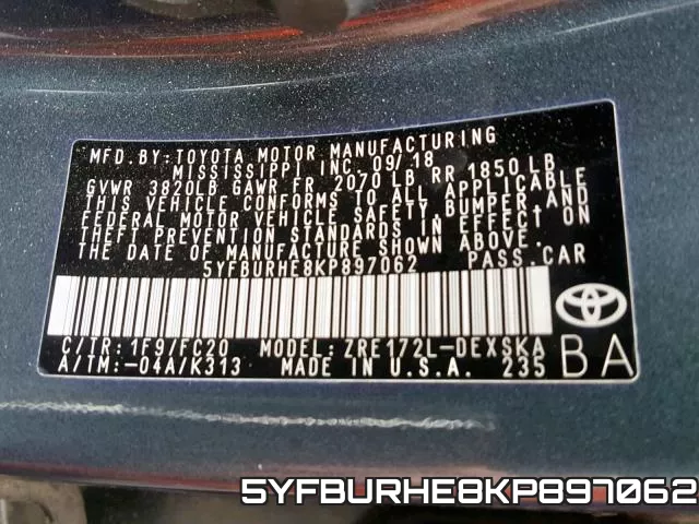 5YFBURHE8KP897062 фото 2