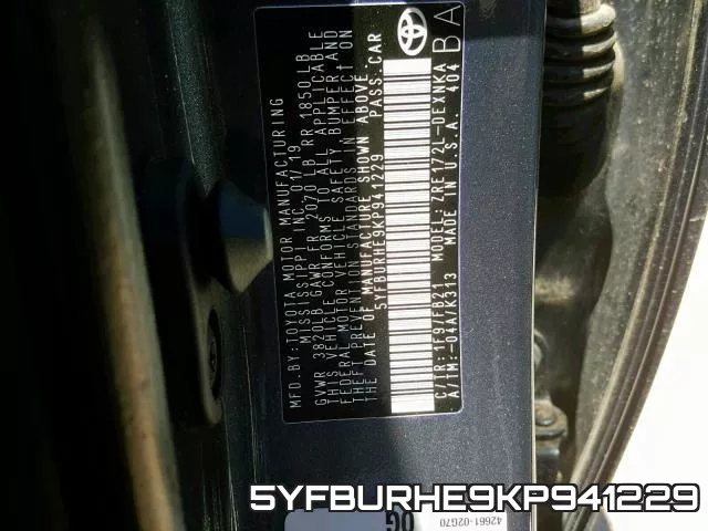 5YFBURHE9KP941229 фото 2